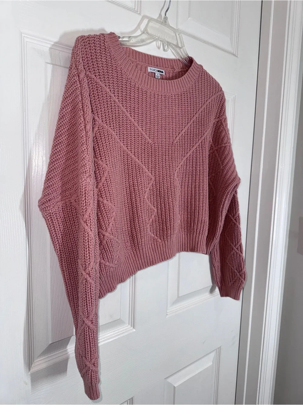 Fashion Nova Mauve Pink Textured Chunky Knit Crewneck Sweater Size M - Picture 3 of 9